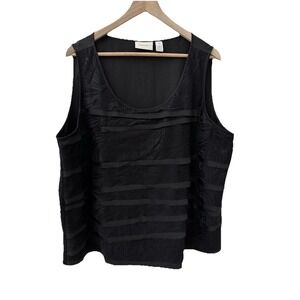 Chico's Tank Top Size 4 Black Floral Lace Tiered Layered Scoop Neck Sleeveless